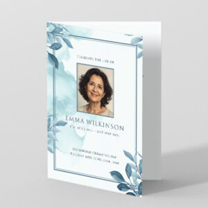 Blue Frame Leaves Funeral Order of Service Template