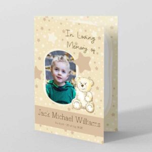 Teddy Bear Children's funeral order of service in Brown