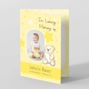 Teddy Bear Children's funeral order of service in Yellow
