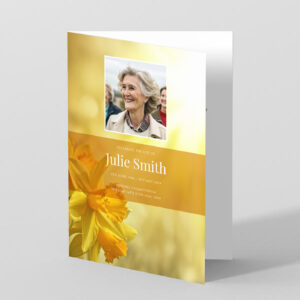 Funeral order of service template featuring golden daffodils.